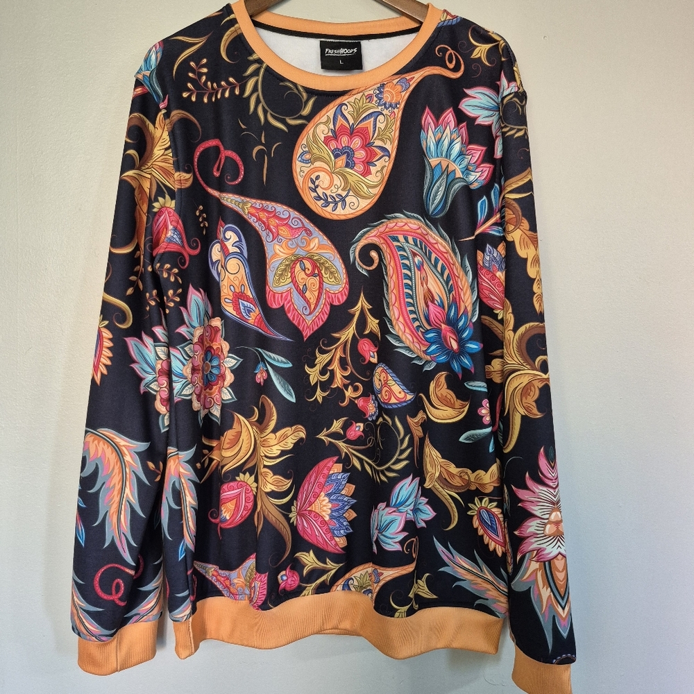 FreshHoods Streetwear Paisley Sweatshirt Colorful Large